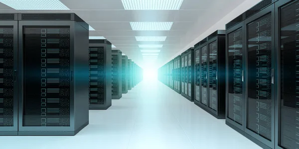 Ljusa Server Rum Datacenter Lagring Interiör Rendering — Stockfoto
