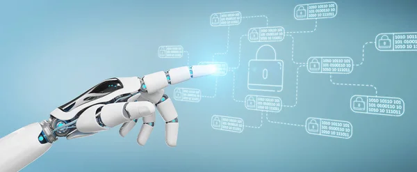 White Robot Blurred Background Hacking Accessing Private Cyber Datas — Stock Photo, Image