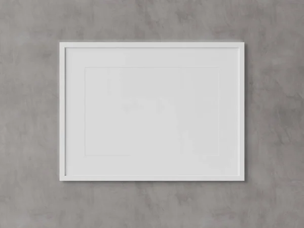 Cadre Horizontal Rectangulaire Blanc Suspendu Une Maquette Murale Texturée Béton — Photo