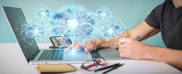 Diseñador Gráfico Oficina Creando Inteligencia Artificial Cerebro Digital Renderizado —  Fotos de Stock