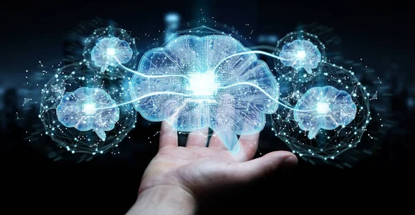 Biznesmen Niewyraźne Tło Tworzenia Sztucznej Inteligencji Cyfrowy Mózg Renderowania — Zdjęcie stockowe