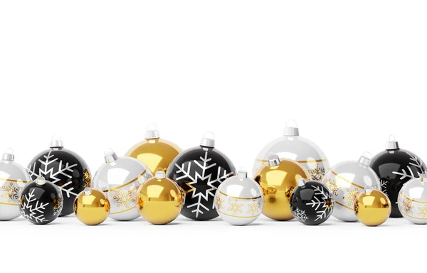 Золотые Черные Рождественские Безделушки Белом Фоне Рендеринг — стоковое фото