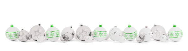 Grüne Und Silberne Weihnachtskugeln Isoliert Auf Weißem Hintergrund Rendering — Stockfoto