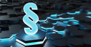 Siyah mavi soyut hukuk simgesi altıgenler 3d render arka plan