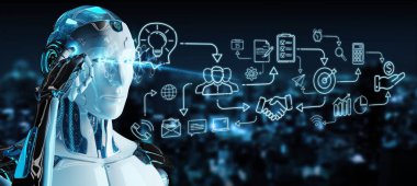 Yapay zeka arabirimi oluşturma bulanık arka plan üzerinde beyaz insanımsı