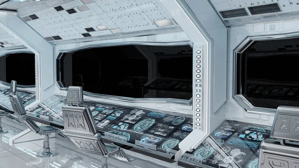 White Clean Spaceship Interior Black Background Rendering — Stock Photo, Image