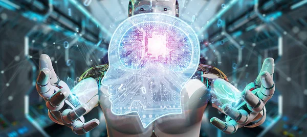 Cyborg Auf Verschwommenem Hintergrund Schafft Künstliche Intelligenz Rendering — Stockfoto