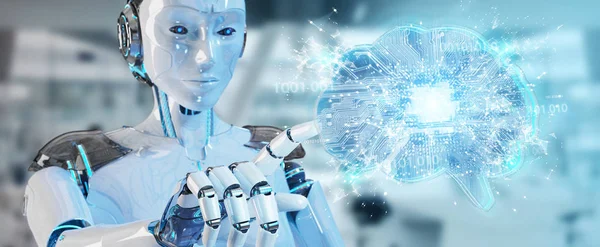 Robot Sobre Fondo Borroso Creando Inteligencia Artificial Una Representación Digital —  Fotos de Stock