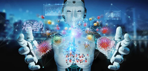Kyborg Rozostřeného Pozadí Vytváření Analýzu Nanoviry Vykreslování — Stock fotografie