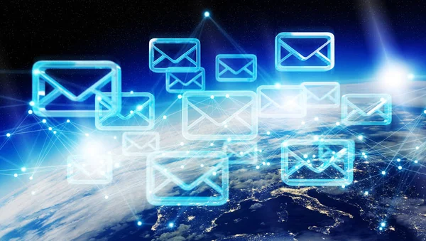 Emails Exchanges Connections Globe Rendering Elements Image Furnished Nasa — Stock Photo, Image