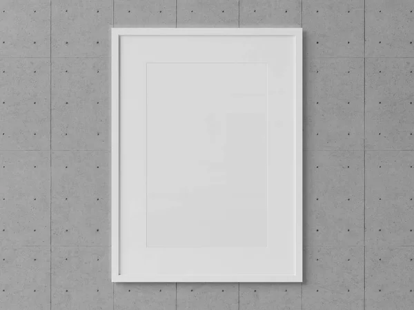 Quadro Vertical Retangular Branco Pendurado Uma Parede Texturizada Branca Mockup — Fotografia de Stock