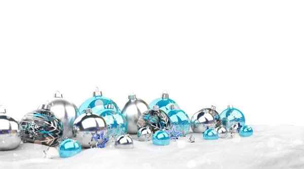 ホワイト バック グラウンド レンダリングに分離された青と銀のクリスマスつまらない — ストック写真