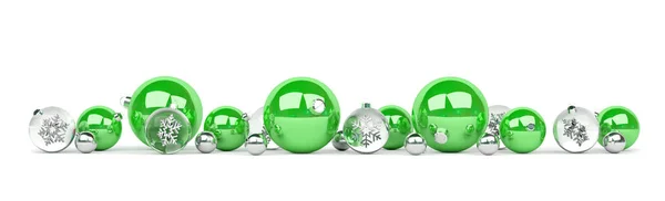 Palline Natale Verdi Argento Isolate Sfondo Bianco Rendering — Foto Stock