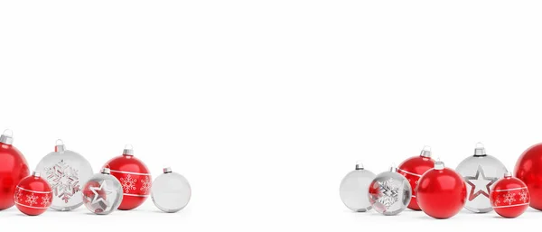 Beyaz Arka Plan Üzerinde Render Izole Kırmızı Beyaz Noel Baubles — Stok fotoğraf