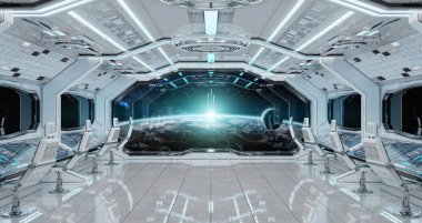 Beyaz temiz uzay gemisi iç gezegende manzaralı toprak Nasa tarafından döşenmiş bu görüntü 3d işleme öğeleri