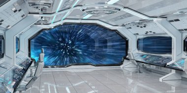 Işık hızı 3d render unsurları Nasa tarafından döşenmiş bu görüntü atlama beyaz temiz uzay gemisi iç