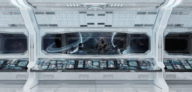 Beyaz temiz uzay gemisi iç uzak sistem 3d işleme öğeleri Nasa tarafından döşenmiş bu görüntünün üzerinde manzaralı