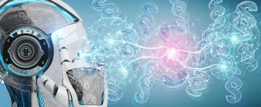Cyborg Yargıç 3d işleme dijital paragraf hukuk simgesini kullanarak arka plan bulanık üzerinde