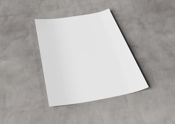 在混凝土背景3D 渲染上的 空白纸页模型 — 图库照片
