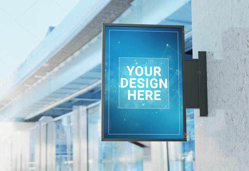 Rectangular store sign mockup on modern building 3D rendering