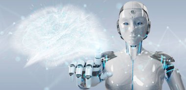 Yapay zeka 3d render oluşturma bulanık arka plan üzerinde beyaz kadın insanımsı