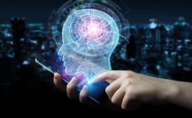 Yapay zeka ile cep telefonu 3d render oluşturma iş adamı