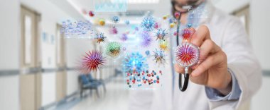 Dijital nanobot virüs 3B oluşturmayı kullanarak arka plan bulanık doktor