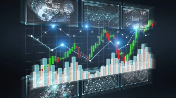 青の背景に レンダリングの証券取引所データとチャート図 — ストック写真