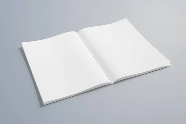 Isolerade Vita Öppna Tidningen Mockup Grå Bakgrund Rendering — Stockfoto