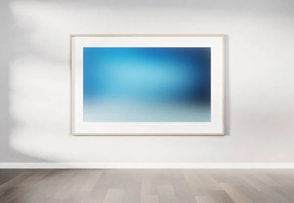 Wooden frame hanging on a white wall mockup 3d rendering