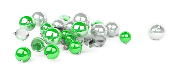 Bolhas Natal Verdes Prateadas Isoladas Fundo Branco Renderização — Fotografia de Stock