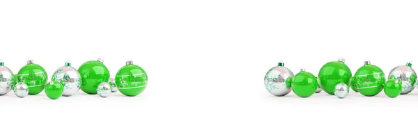 Green White Christmas Baubles Isolated White Background Rendering — Stock Photo, Image