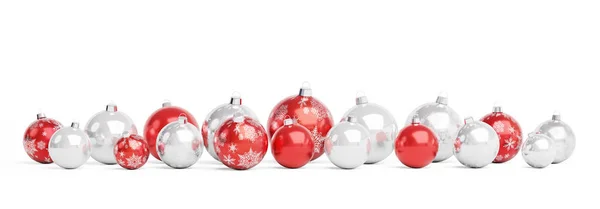 Beyaz Arka Plan Üzerinde Render Izole Kırmızı Gümüş Noel Baubles — Stok fotoğraf