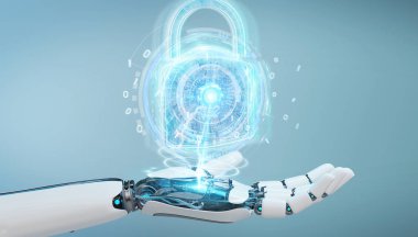 Arka plan bulanık 3d render robot tarafından kullanılan web güvenlik koruma arayüzü