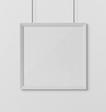 Beyaz bir duvar mockup 3d render önünde asılı kare kare