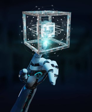 Beyaz robot el bulanık arka plan geleceğin teknolojisi yapısı 3d render oluşturma