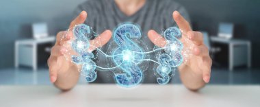 İşadamı 3d işleme dijital paragraf hukuk simgesini kullanarak arka plan bulanık üzerinde