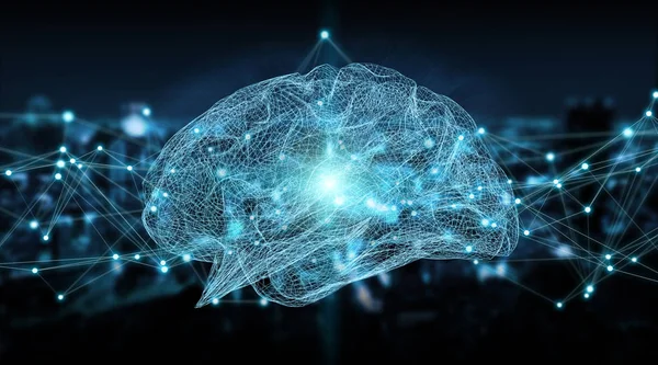 Ανθρώπινος Εγκέφαλος Ψηφιακή Ακτινογραφία Φόντο Πόλης Rendering — Φωτογραφία Αρχείου