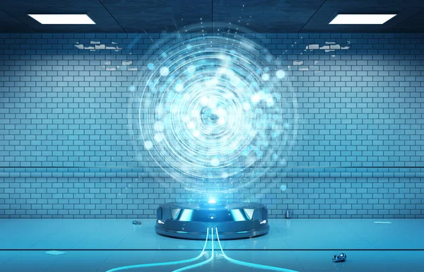 Projetor Holograma Relação Renderização Subterrânea Escura Túnel — Fotografia de Stock