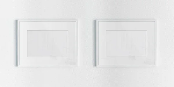Δύο Λευκά Πλαίσια Που Κρέμεται Από Ένα Mockup Λευκό Υφή — Φωτογραφία Αρχείου