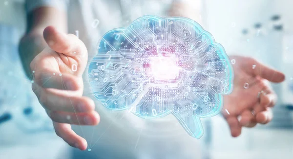 Affärsman Suddig Bakgrund Att Skapa Artificiell Intelligens Digital Hjärnan Rendering — Stockfoto