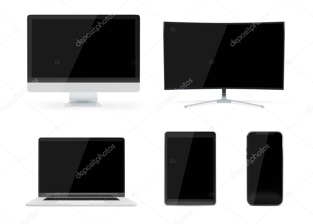 Pack of modern device mockup isolated on white background 3d rendering