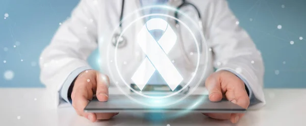 Läkare Suddig Bakgrund Använder Digitala Menyfliksområdet Cancer Gränssnitt Rendering — Stockfoto