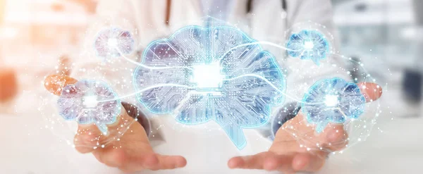 Doctor Blurred Background Creating Artificial Intelligence Interface Rendering — Stock Photo, Image