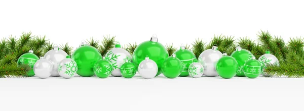 Groene Witte Kerstballen Geïsoleerd Een Witte Achtergrond Rendering — Stockfoto