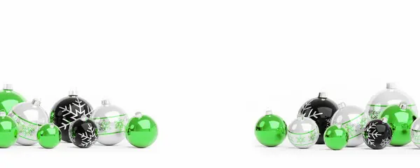 Groene Witte Kerstballen Geïsoleerd Een Witte Achtergrond Rendering — Stockfoto