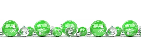 Beyaz Arka Plan Üzerinde Render Izole Yeşil Gümüş Noel Baubles — Stok fotoğraf