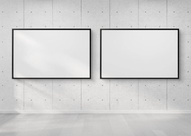 İki yatay çerçeve beyaz asılı mockup 3d render duvar