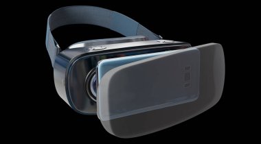 Sanal gerçeklik teknolojisi illüstrasyon koyu arka plan 3d render üzerinde gözlük