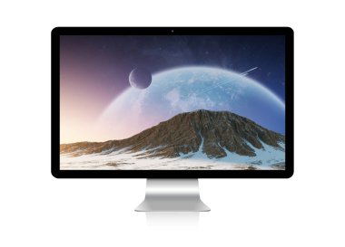 Gölge 3d render ile izole modern bilgisayar önden görünümü